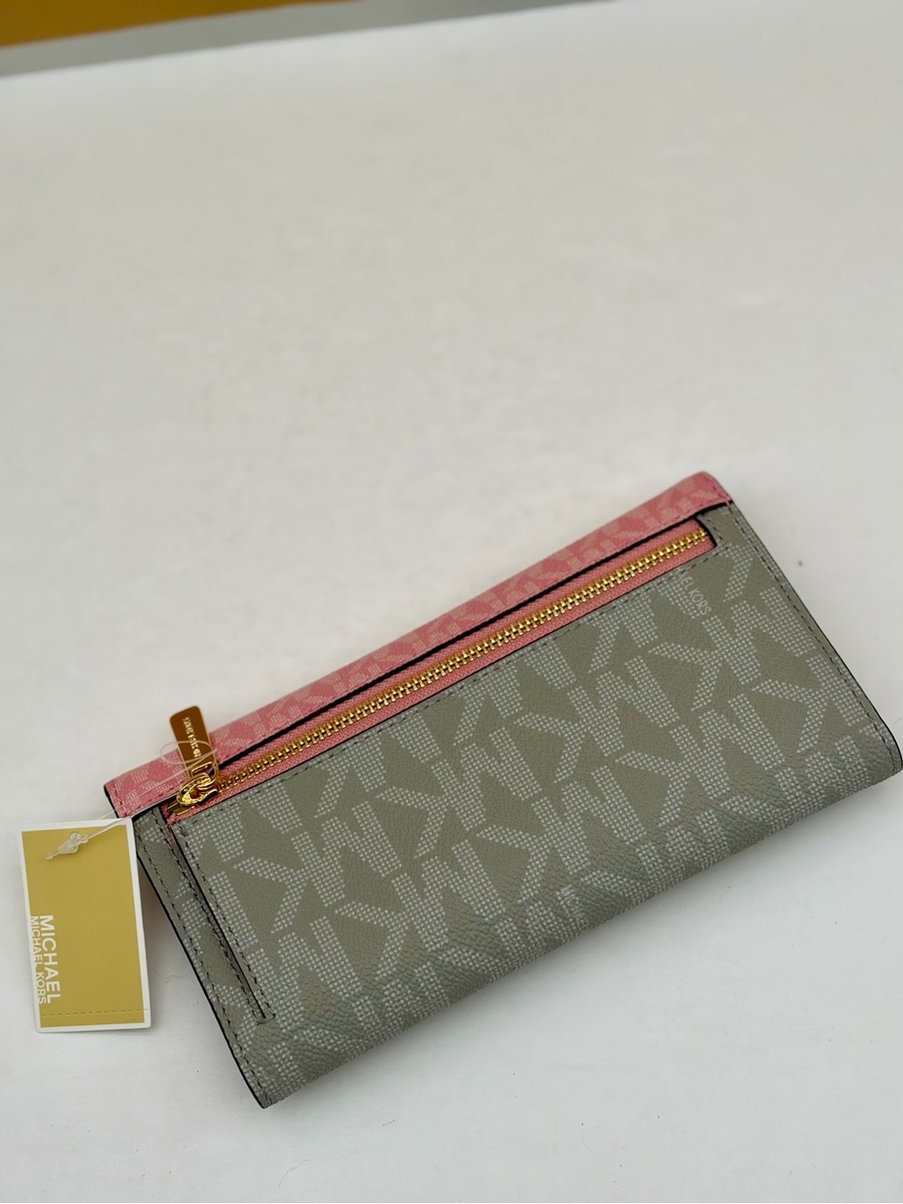 Michael Kors Pink and Gray Signature Trifold Wallet - Picture 7 of 11